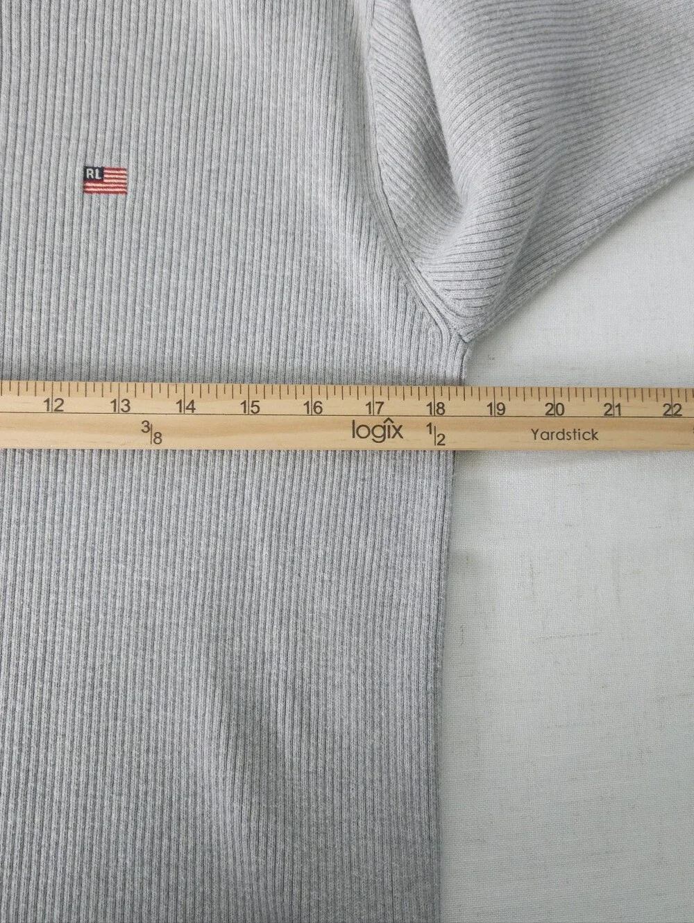 Polo Jeans Co Ralph Lauren Ribbed Sweater Small Gray Flag Logo Crewneck Vintage
